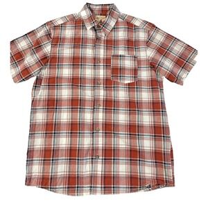 Red Head Brand Co. Men's Red Plaid Crinkled Short Sleeve Button Down Shirt Sz Lg
